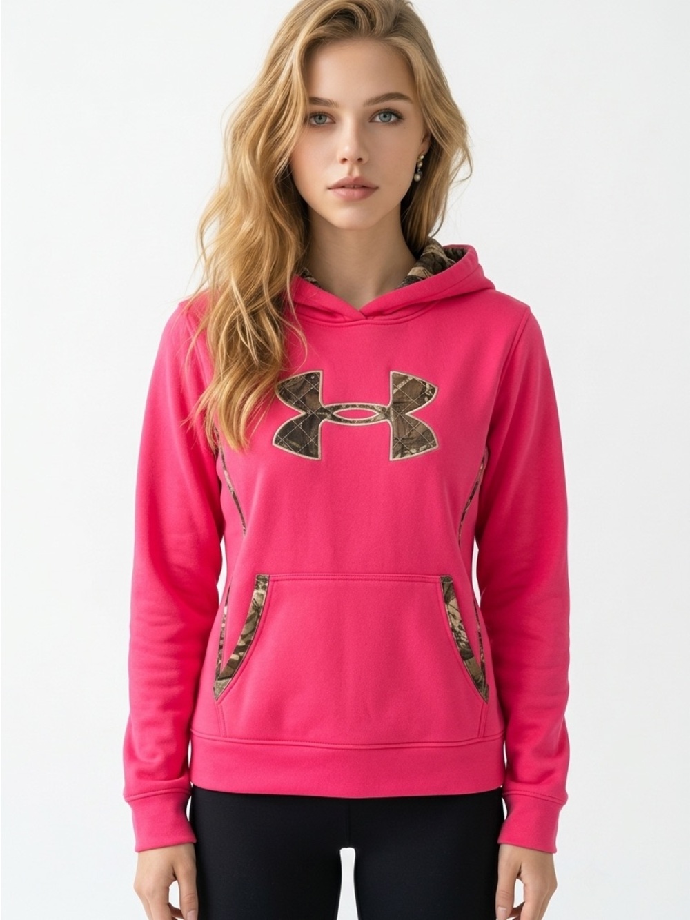 SET Under Armour Hot Pink Hooded Sweatshirt with Black Capri Leggings